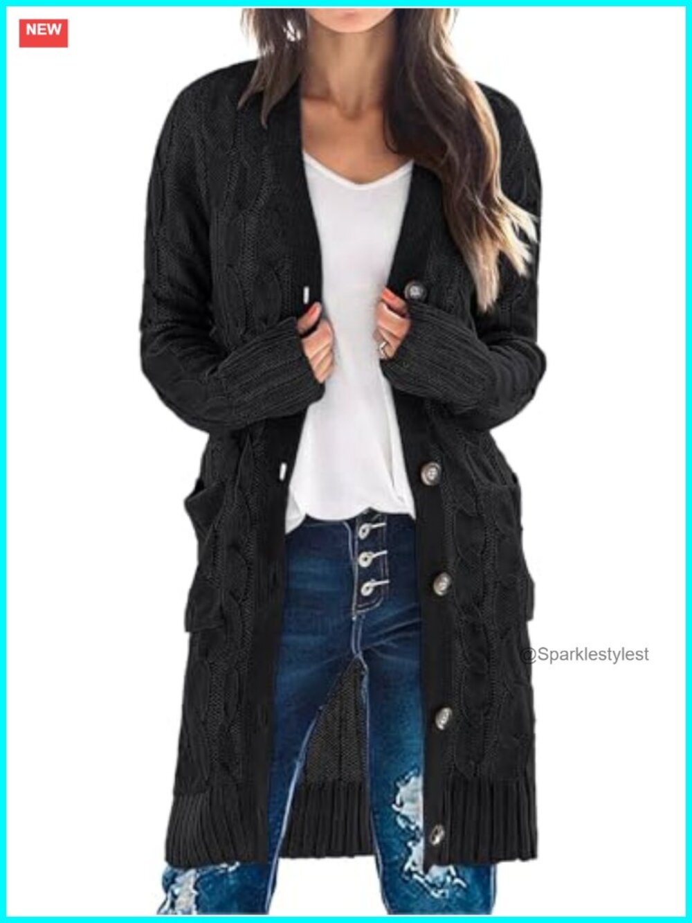 Women's Cable Knit Button Down Long Cardigan Sweater Boyfriend Fit Cozy